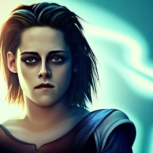 Prompt: kristen stewart as a ms marvel portrait closeup photography, realistic, dramatic lighting, fire