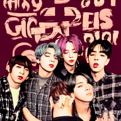 Prompt: 9 0 s grunge concert poster for bts