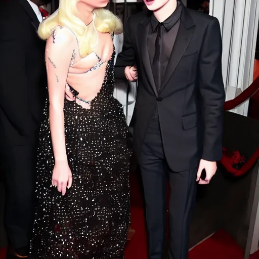 Image similar to timothee chalamet and lady gaga meet eachother