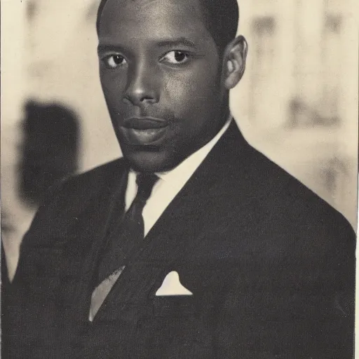 Image similar to vintage photo of a black man wearing a black suit in rio de janeiro