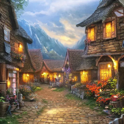 Prompt: Quaint village, by William Henrits, Hovik Zohrabyan, Linda Wilder, Ken Hong Leung, Johan Messelm