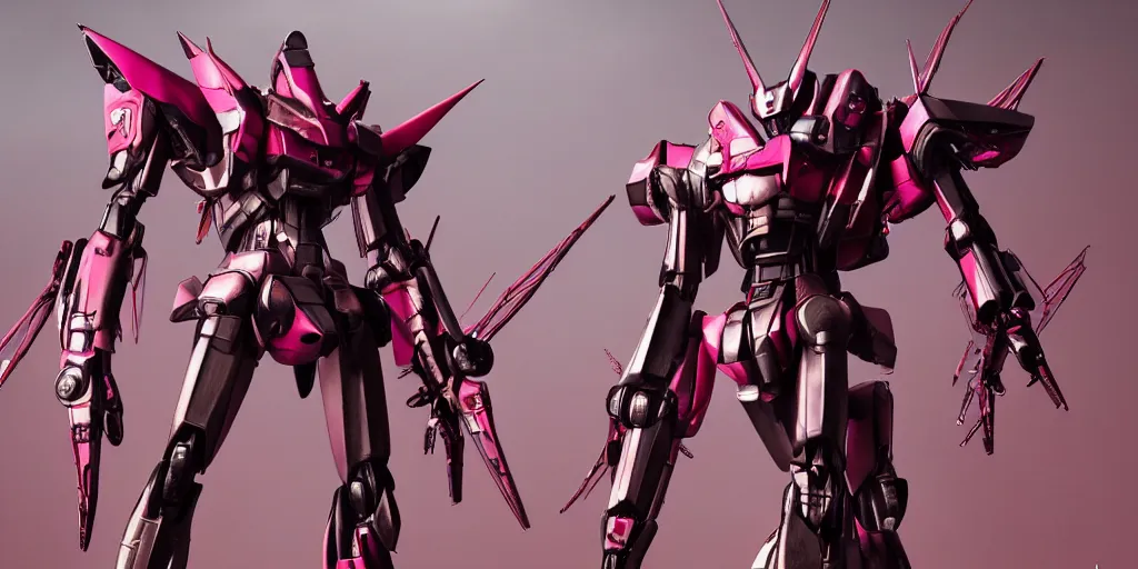 Prompt: metal insect - like of female gundams is in pink and red collection by merriam, daniel, intricate mechanical details, futuristic, 2 k aesthetic, dramatic lighting, 4 k, 3 d octane render, provenance, detailed, trending on artstation