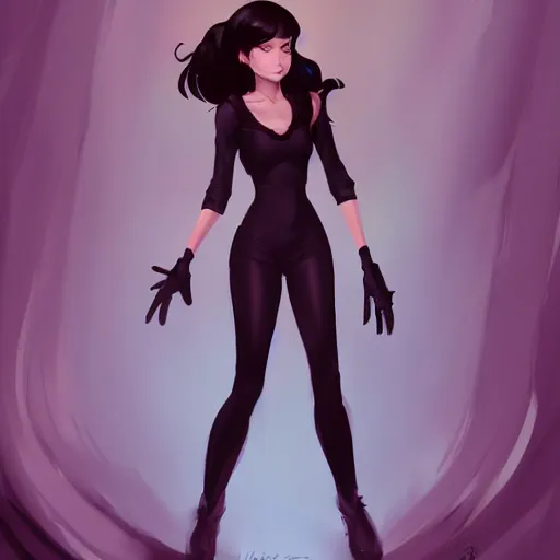 Image similar to , a beautiful woman with dark brown hair wearing a black dress, fantasy, by lois van baarle, Ilya Kuvshinov, Stanley Artgerm Lau, WLOP, Rossdraws, trending on artstation,