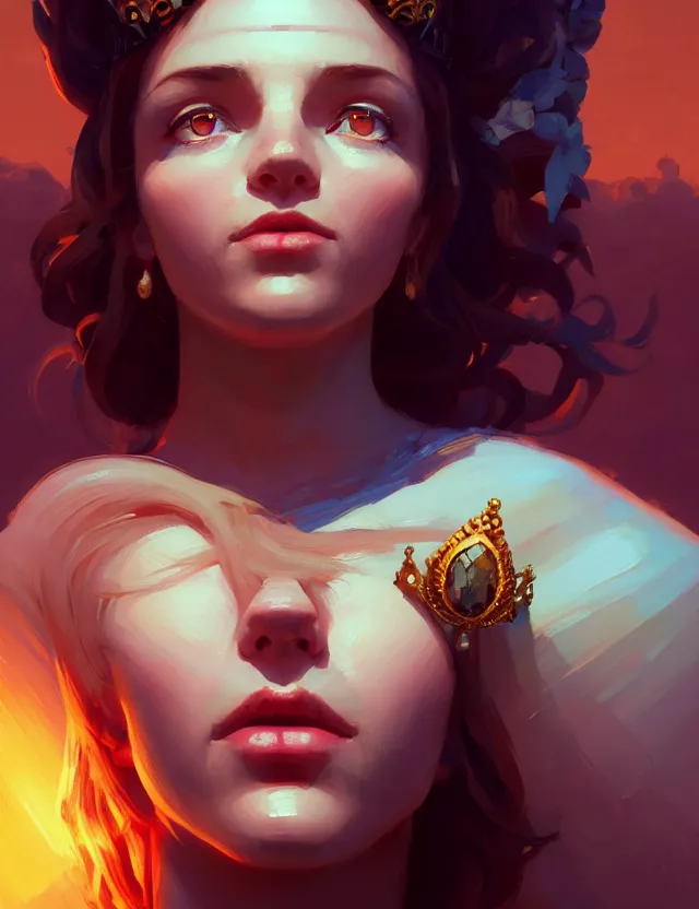 Image similar to close-up portrait of a goddess in crown, by Artem Chebokha by Anka Zhuravleva, Anato Finnstark and Alena Aenami, Angus McKie, Anton Fadeev, by Jesper Ejsing, by RHADS, Makoto Shinkai and Lois van baarle, ilya kuvshinov, rossdraws global illumination, octane render, unreal engine, cinematic counter light, high detail, octane render, 4k