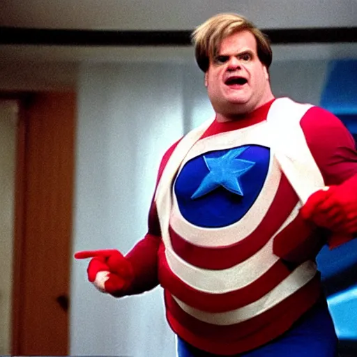 Prompt: Chris Farley as Captain America