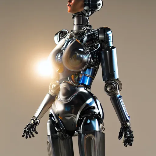 Image similar to a beautiful woman wearing robot suit with wires and light, highly detailed, photorealistic, artstation, smooth