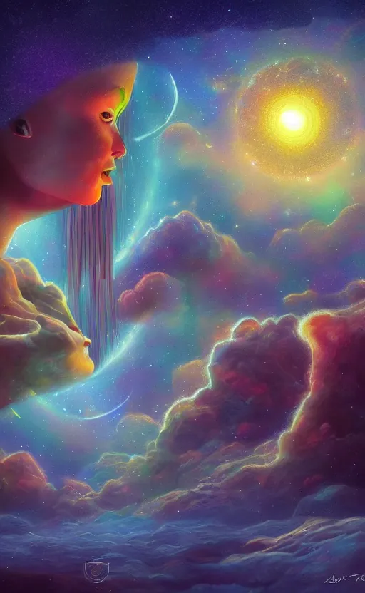 Image similar to Meeting God in the universe, digital art, trending on art station