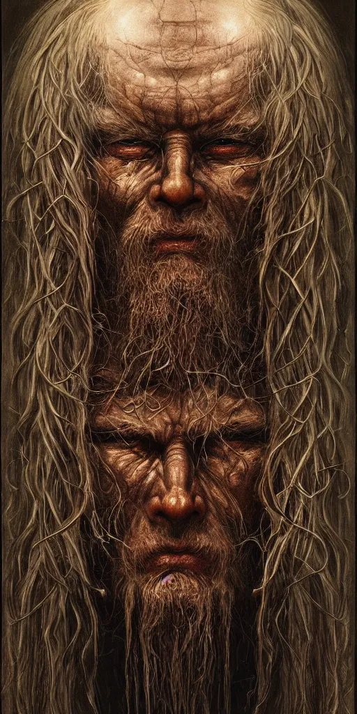 Image similar to very very beautiful portrait photo of chthonic Viking keyframe face, Perfect face, colossal scale, extremely high details, realistic, by Ayami Kojima, Beksinski, Giger