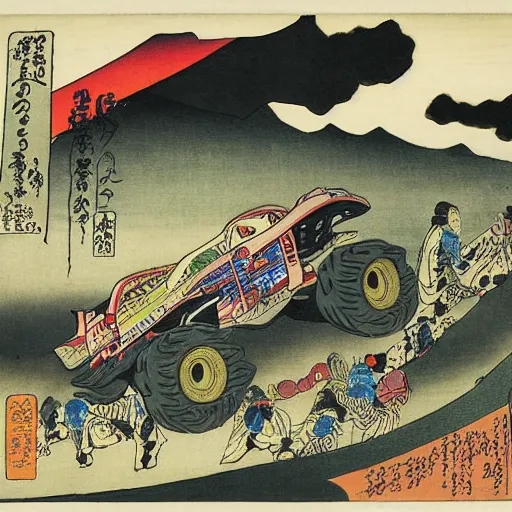 Image similar to monster truck rally, Utagawa Kuniyoshi