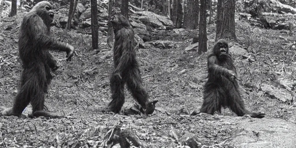 Prompt: the 1967 Patterson photo of Bigfoot from another angle,