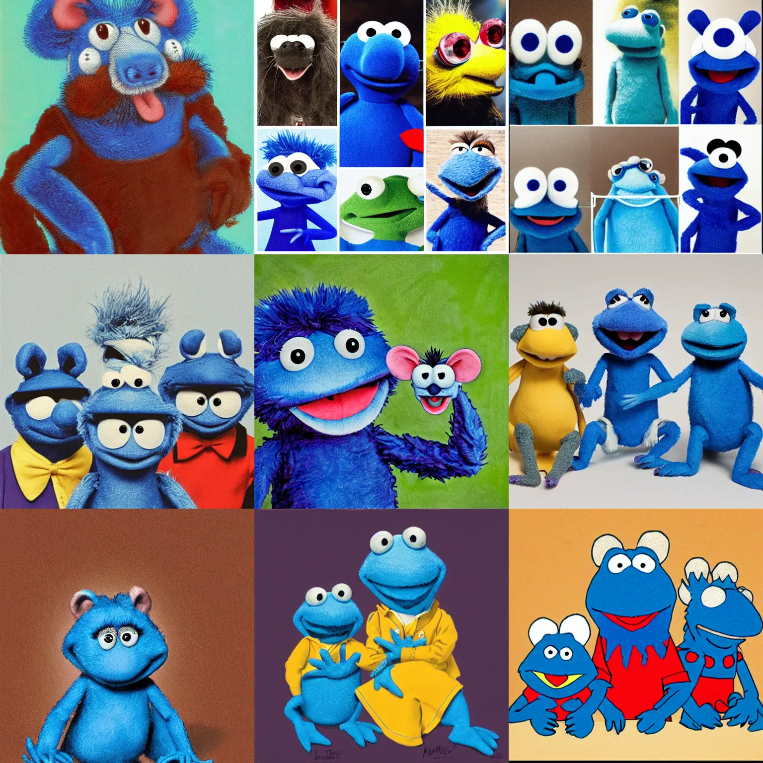 Prompt: a small blue ratt Muppet, tutter, Anxious, portrait