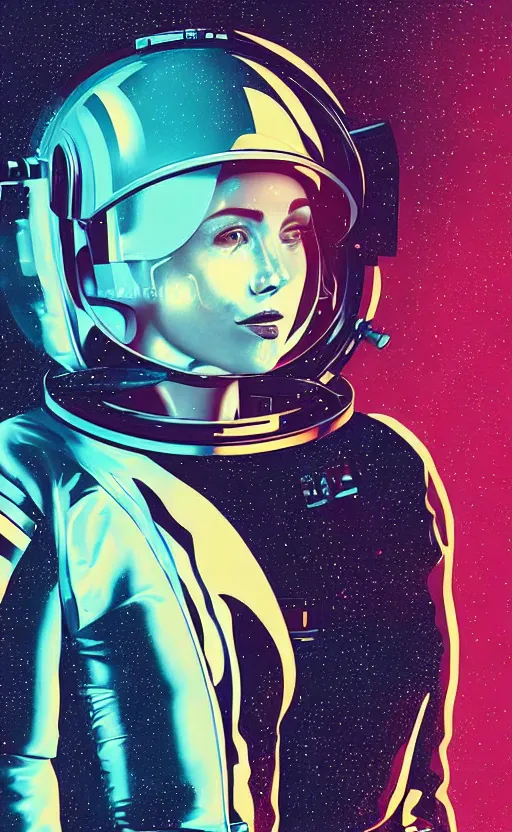 Prompt: portrait of an astronaut girl wearing helmet with tight latex dress by Petros Afshar and Beeple, highly detailed