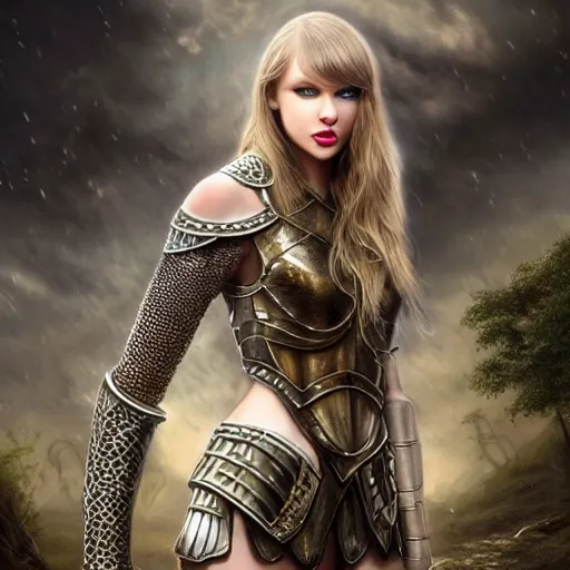 Image similar to the picture of taylor swift in a knight armor, epic fantasy art, mystical, mystic atmosphere, mythology, photo realistic, high detail, ultra realistic, hyper realistic, high definiton, 4 k uhd,