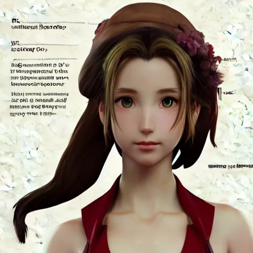 Image similar to face and body shot of aerith gainsborough, concept art trending on artstation