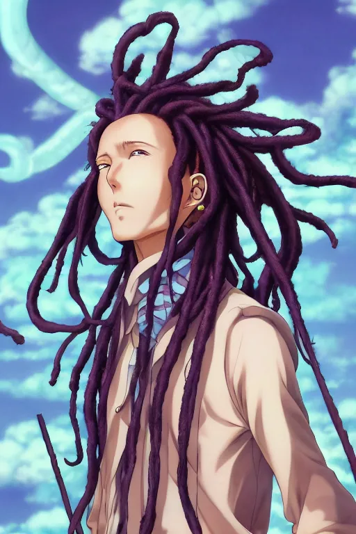 Image similar to portrait of an anime manga guy with floating snake dreads, straight on, by artgerm, james jean, tom bagshaw, gerald brom, vaporwave colors, lofi colors, vaporwave, lofi, goth vibe, 4 k, smooth, hd, substance designer render, full body character concept art, symmetrical, 2 point lighting,