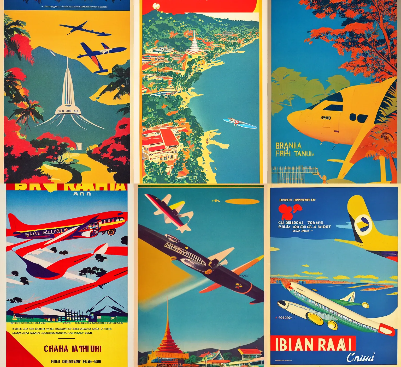 Prompt: 1950s Braniff Airways travel poster for Chiang Mai, Thailand