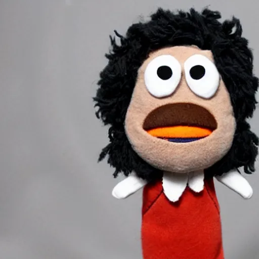 Image similar to mikky ekko as a muppet, plush doll, felt features