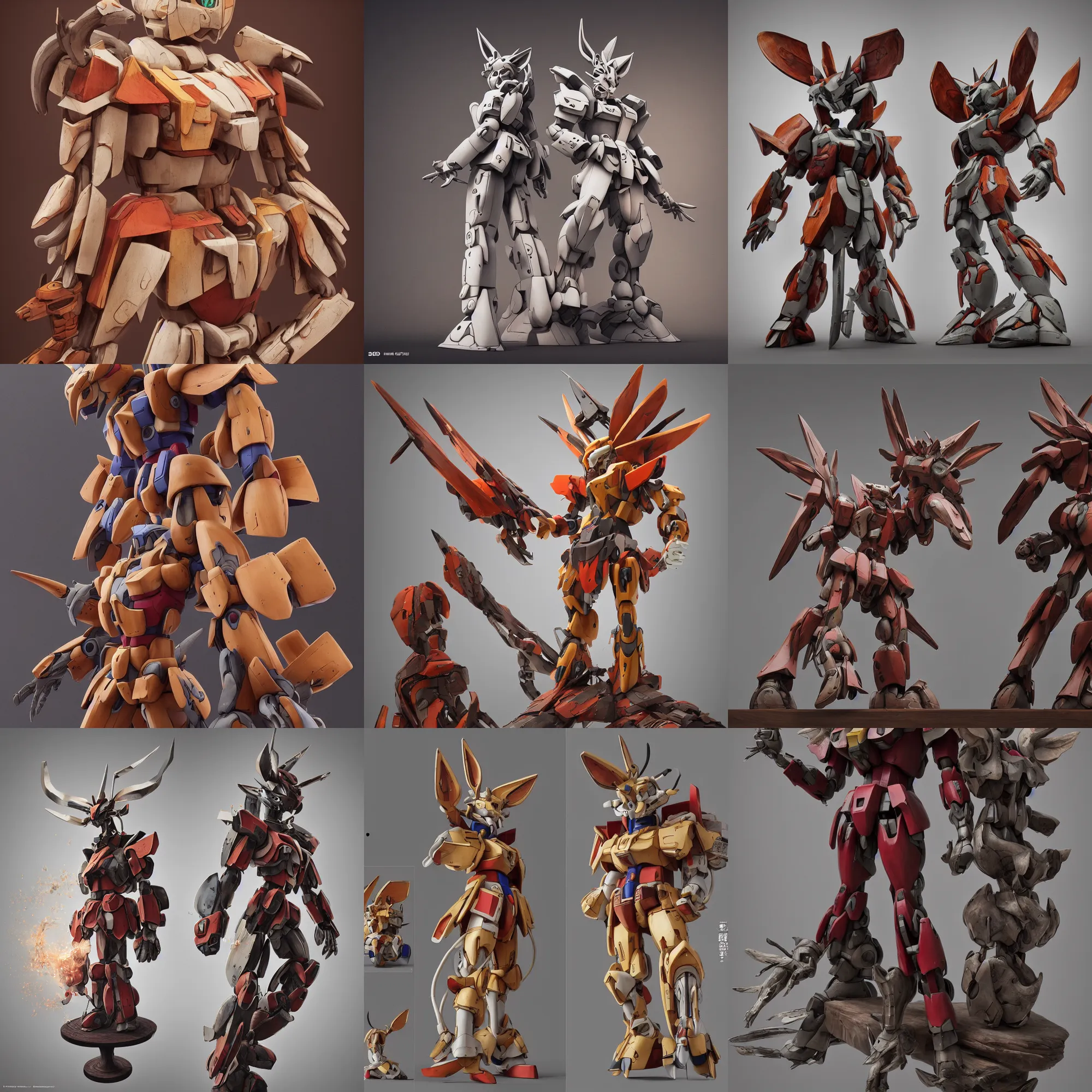 Prompt: 3 d octane render art ultra 8 k photorealistic art hyper detailed unreal engine, a wooden carving sculpture art on a pedestal a very cute gundam of the bohemian with cat's ears, concept art, trending on cgsociety art, artwork masterpiece, in a contemporary art gallery y artgerm