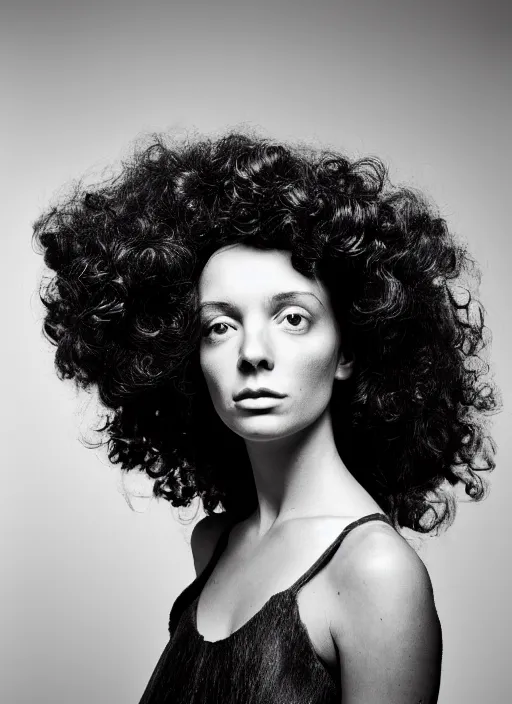 Image similar to a portrait of a woman by justin ridler, big curly hair