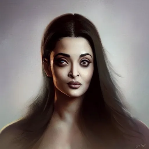 Image similar to “ portrait of aishwarya rai by greg rutkowski, young, attractive, highly detailed portrait, scifi, digital painting, artstation, concept art, smooth, sharp foccus ilustration, artstation hq ”