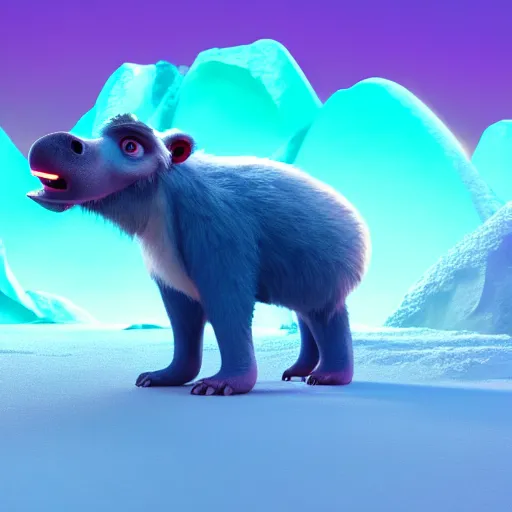 Prompt: a high resolution render symetric of ice age trailer scene sid, octane render blender 8 k isometric dof neon colours