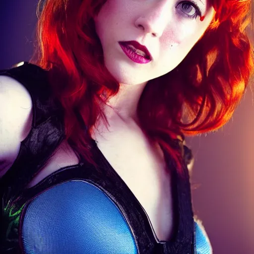 Image similar to mary elizabeth winstead as poison ivy, dc, movie, photography, portrait, beautiful,