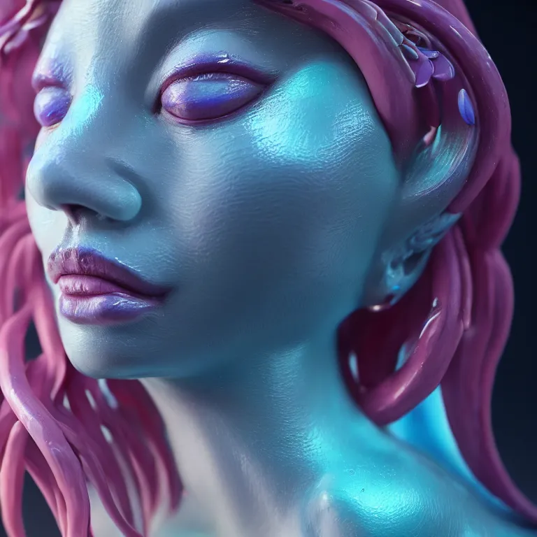 Image similar to goddess full painted acryllic sculpture close-up portrait. orchid bird phoenix jellyfish betta fish, intricate artwork by Tooth Wu and wlop and beeple. octane render, trending on artstation, greg rutkowski very coherent symmetrical artwork. cinematic, hyper realism, high detail, octane render, 8k