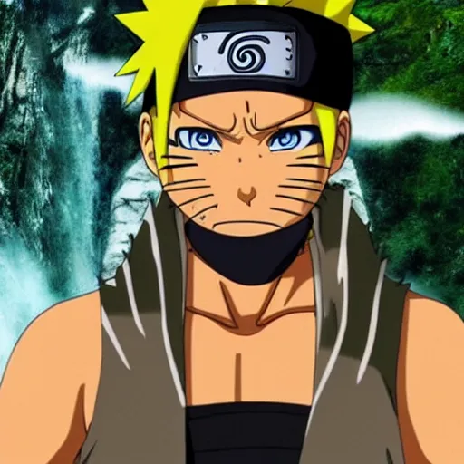 Prompt: naruto uzamaki standing in the eye of the tiger