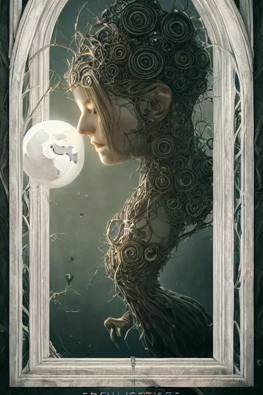 Image similar to book cover by greg rutkowski and artgerm, only nature, symmetrical ivy on frames, high quality fantasy stock photo, unsplash transparent, forest and moon, intricate detail, elegant, hyper realistic, ultra detailed, octane render, volumetric cinematic lighting, 8 k, post - production