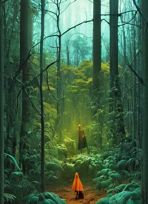 Image similar to hyper realistic witch modem with mood lighting and tech in the woods gorgeous lighting, blue sky, highly detailed, lush forest foliage painting by zdzisław beksinski and norman rockwell and greg rutkowskiweta studio, and lucasfilm