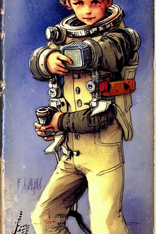 Prompt: ( ( ( ( ( 2 0 5 0 s retro future 1 0 year old boy super scientest in space pirate mechanics costume full portrait. muted colors. ) ) ) ) ) by jean baptiste monge, pulp cover!!!!!!!!!!!!!!!!!!!!!!!