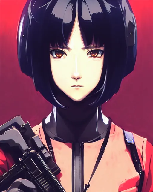 Image similar to soldier in riot gear | very very anime!!!, fine - face, audrey plaza, realistic shaded perfect face, fine details. anime. realistic shaded lighting poster by ilya kuvshinov katsuhiro otomo ghost - in - the - shell, magali villeneuve, artgerm, jeremy lipkin and michael garmash and rob rey