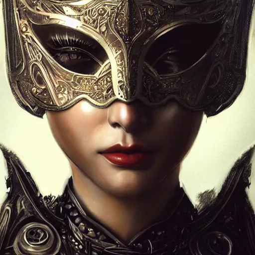 Image similar to Very very very very highly detailed epic photo of face with venetian mask, intricate, dystopian, sci-fi, extremely detailed, digital painting, artstation, concept art, smooth, sharp focus, illustration, intimidating lighting, incredible art by Artgerm