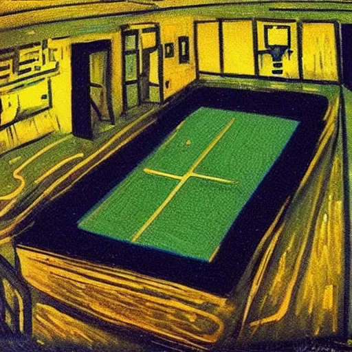 Image similar to tennis court in space, van gogh's art