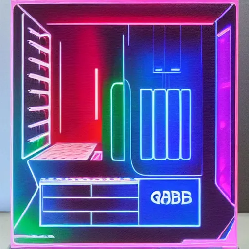 Prompt: a painting by Wayne Thiebaud of an RGB gaming pc!!!!!!!!!, cooling, high specs, ethereal!!!!!!!, by Wayne Thiebaud, neon gradient,