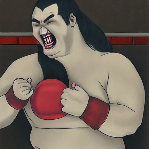 Image similar to vampire sumo wrestler, as hyperrealistic art