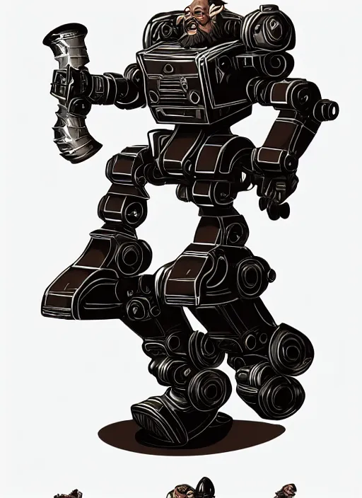 Prompt: dwarf fighter sitting in chair robot mech, exquisite details, black beard, white background, by studio muti