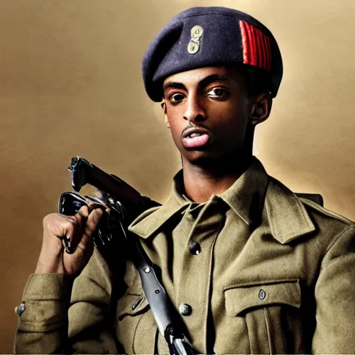 Image similar to playboi carti as a german world war ii soldier 4 k detailed super realistic