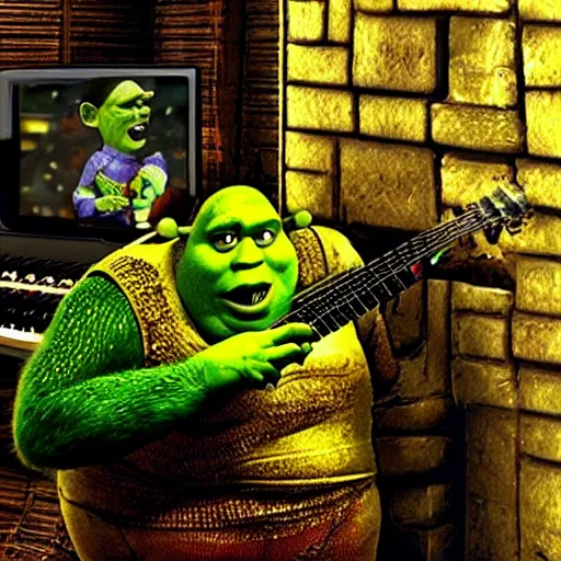 Prompt: behringer ultra metal distortion pedal “ shrek 2 ” movie scene 1 0 2 4 x 1 0 2 4