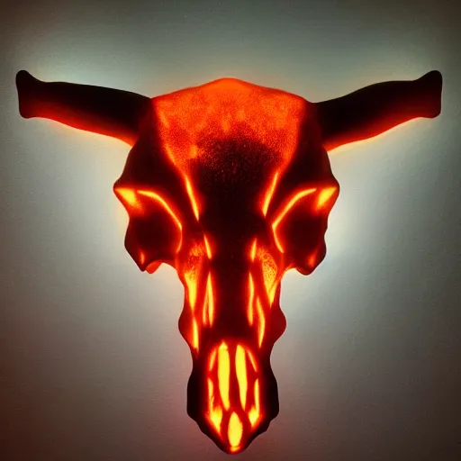 Prompt: glowing cow skull by leesha hannigan, ross tran, thierry doizon, orange glow, smooth colors,