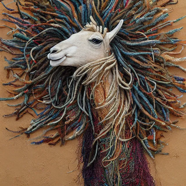 Image similar to llama with dreadlocks, by mandy jurgens, ernst haeckel, el anatsui, james jean