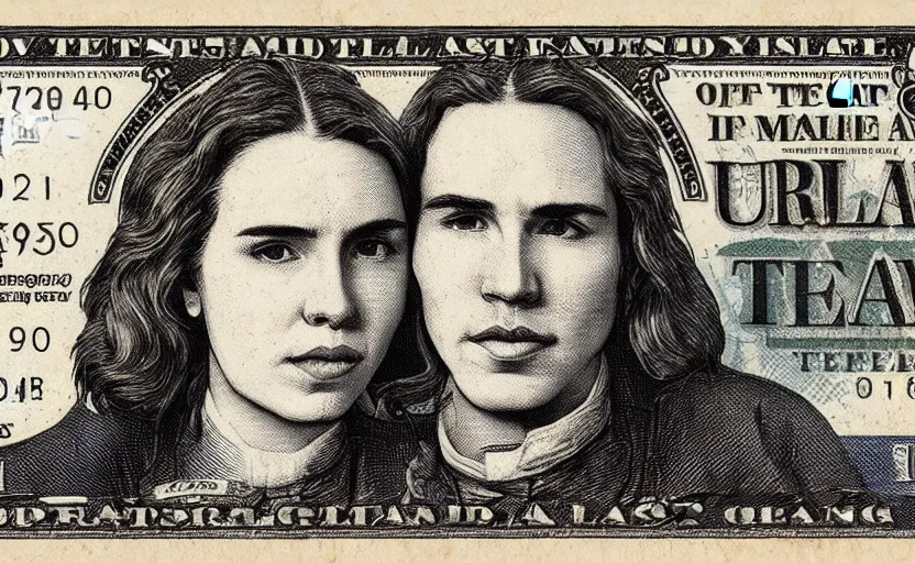 Image similar to reylo kissing, american dollar bill