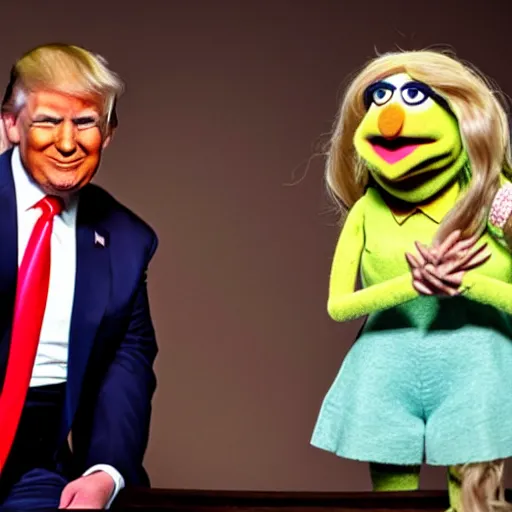 Image similar to donald trump and greta thunberg in the muppets show