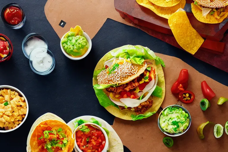 Image similar to taco hamburger, commercial photography
