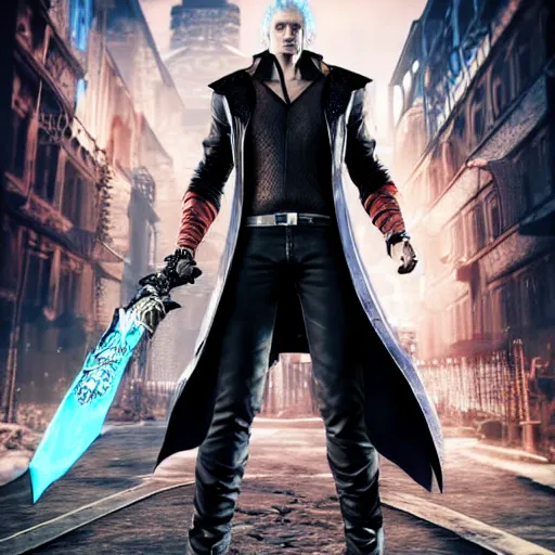 Prompt: Vergil, from dmc5, son of Sparda, beautiful, 4k, detailed face, aesthetic, realistic face, cool
