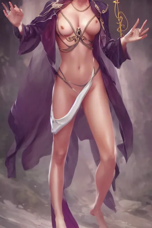 Prompt: beautiful sexy priestess, by cgsociety and stefan kostic and stanley lau and artgerm, full body, gorgeous, elegant, realistic