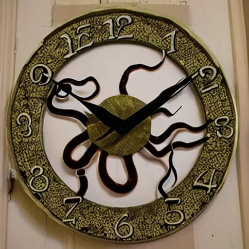 Prompt: octopus clock, real tentacles