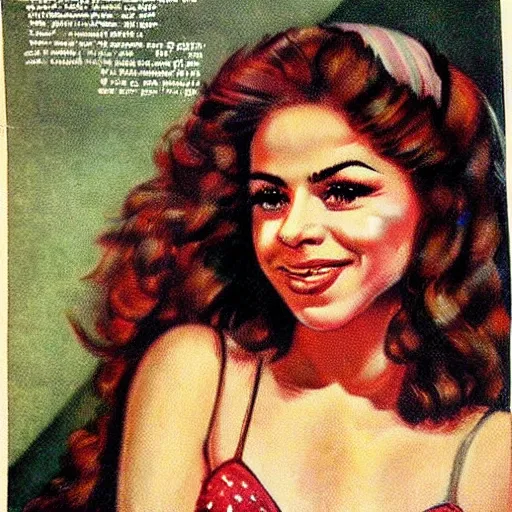 Image similar to “Shakira portrait, color vintage magazine illustration 1950”