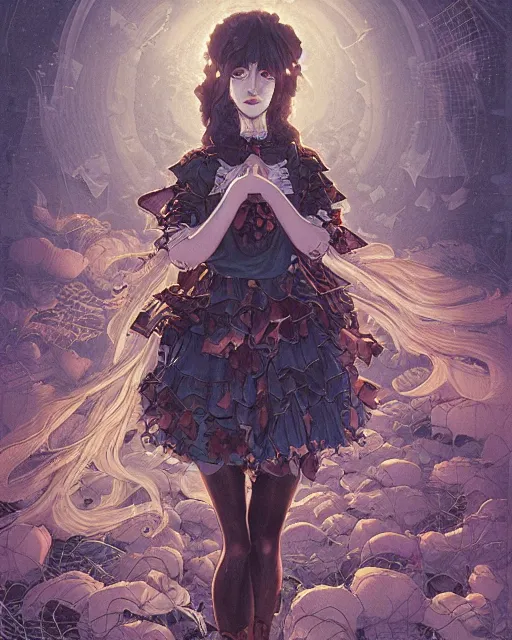 Image similar to a girl in a cute ghost halloween costume, midshot single subject, ambient lighting, detailed, art poster by ayami kojima, makoto shinkai, kilian eng