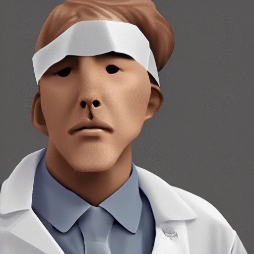 Image similar to An anthropomorphic grey dolphin wearing a white lab-coat, digital painting, close-up